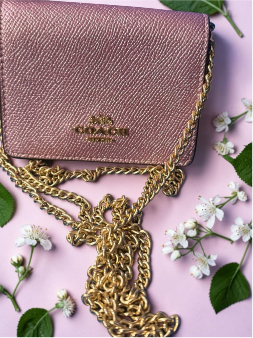 Coach Mini Wallet On A Chain - Metallic Pink